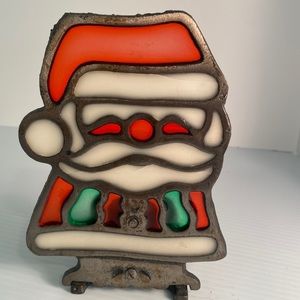 Christmas Tiffany Santa Tealight Glass Vintage Candle Lamp